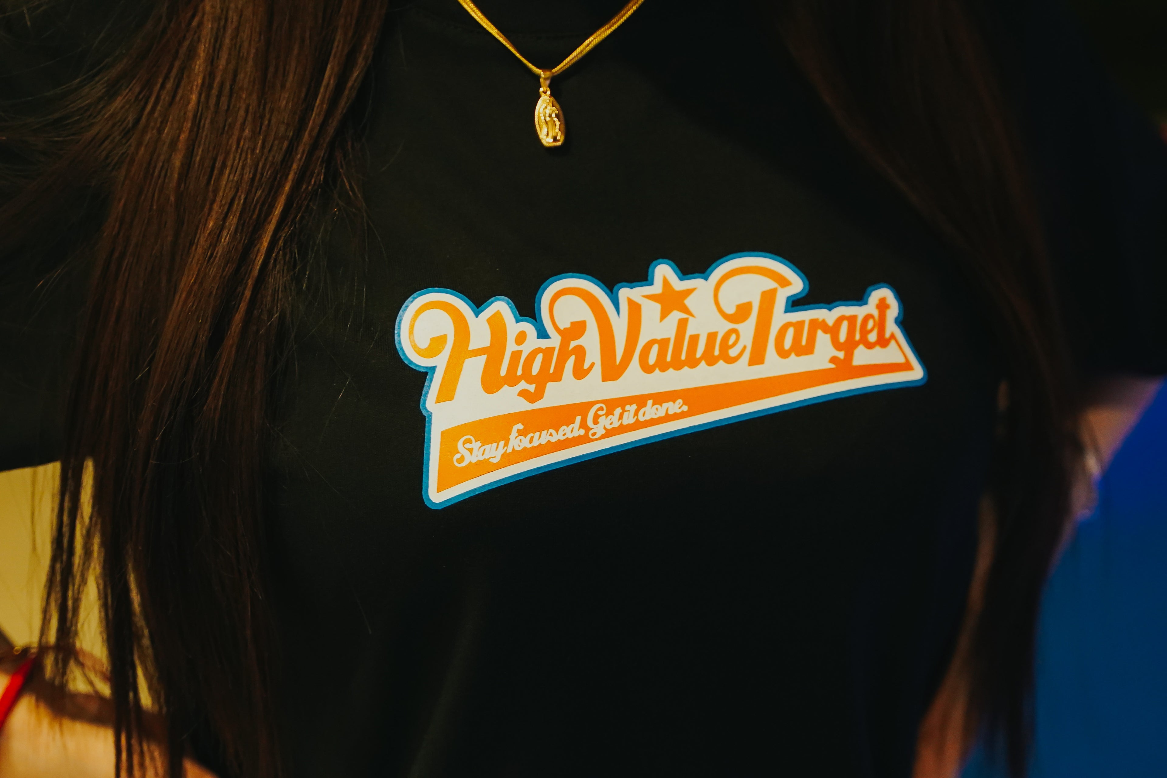 Mixed Logo T shirt with High Value Target text and bold front design for streetwear