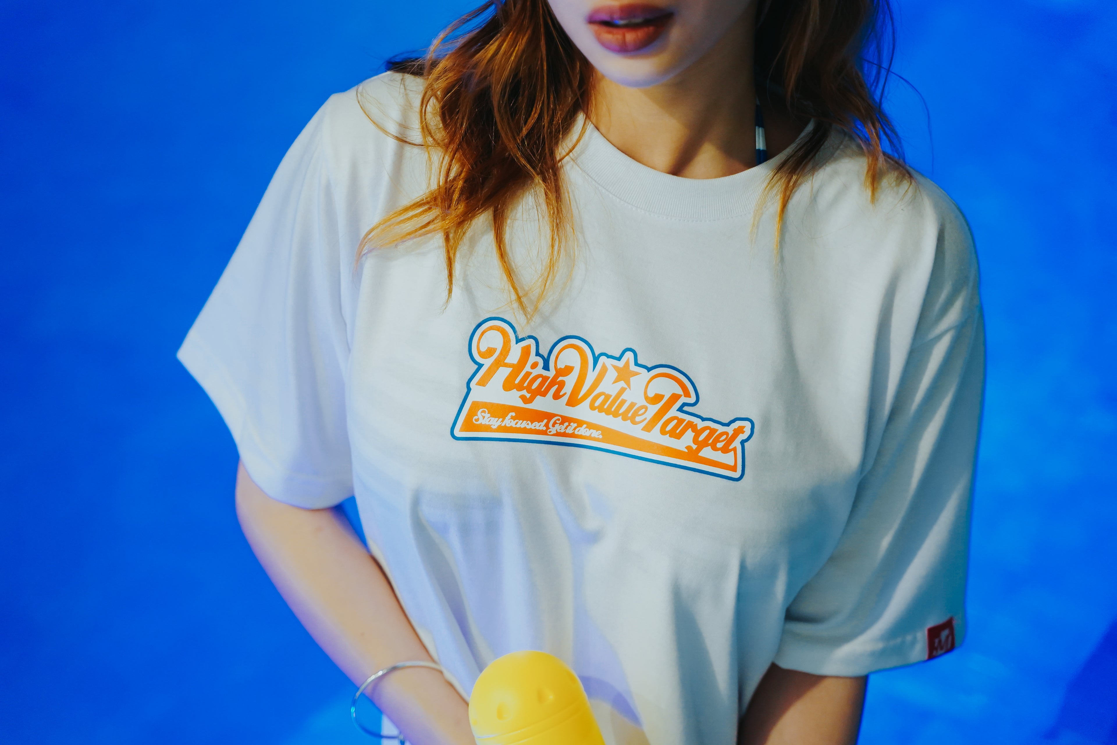 Mixed Logo T shirt with High Value Target text and bold front design for streetwear