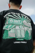 House of High T shirt with illustrated storefront graphic and bold streetwear design