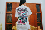 Stylish graphic shirt featuring skeleton chilling with cash and mushrooms, Live Free and Hustle message design