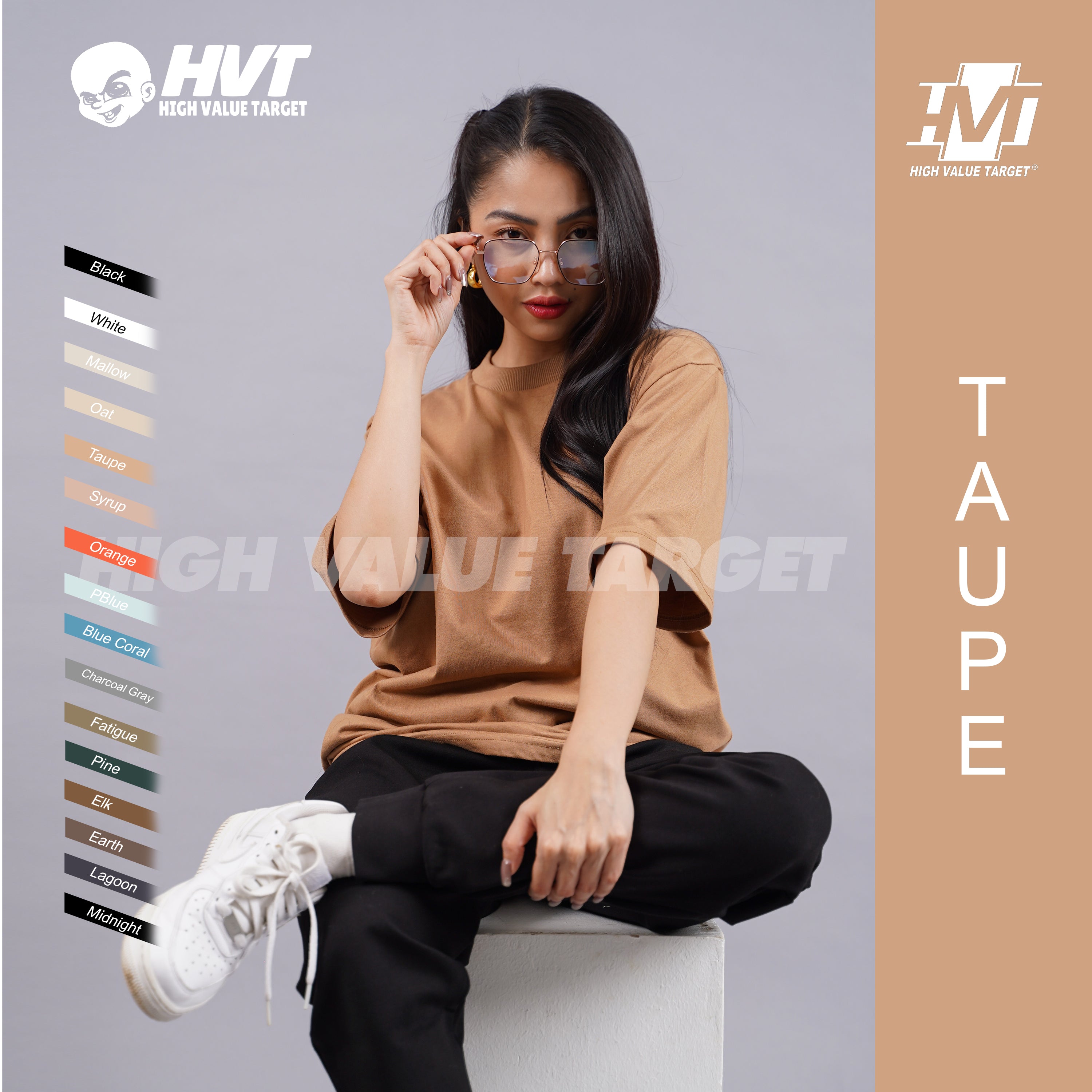 Taupe plain tee with smooth texture for casual and trendy outfit styling