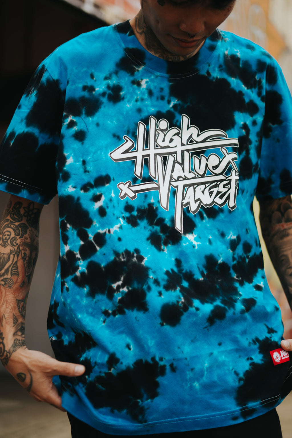 Tie dye turquoise blue T shirt with detailed pattern for unique and eye catching style